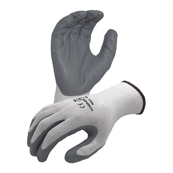 15 ga. Nylon/Lycra Gray Gloves, Black Textured Foam Nitrile Palm Coating, M