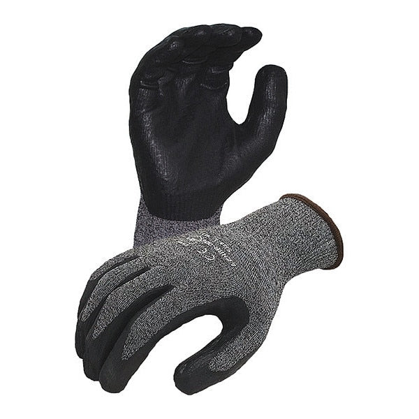 15 ga. Nylon/Lycra Gray Gloves, Black Textured Foam Nitrile Palm Coating, S