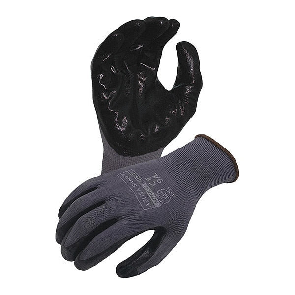 Economy 13 ga. Nylon Gloves with Flat Nitrile Palm Coating, Black, XS