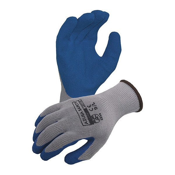 Economy 10 ga. Gray Cotton/Polyester Gloves, Blue Crinkle Latex Palm Coating, S