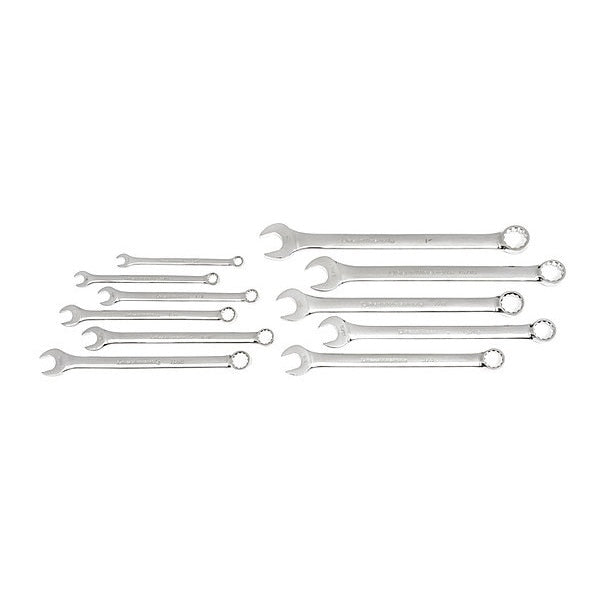 11 Pc. 12 Point Long Pattern Combination SAE Wrench Set with Tool Roll