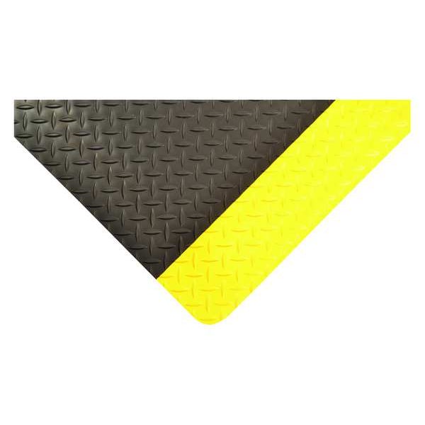 Antifatigue Mat, Black/Yellow, 8 ft. L x 3 ft. W, Vinyl, Diamond Plate Surface Pattern, 9/16