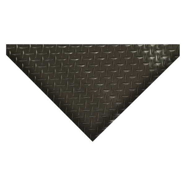 Antifatigue Runner, Black, 75 ft. L x 3 ft. W, Vinyl, Diamond Plate Surface Pattern, 5/32