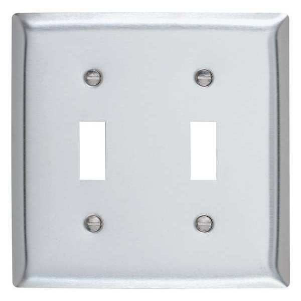 Toggle Switch Opening, Number of Gangs: 2 Stainless Steel, Brushed Finish, Silver