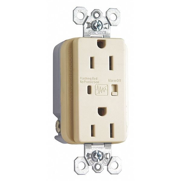Receptacle, 15 A Amps, 125V AC, Flush Mount, Standard Duplex Outlet, 5-15R, Ivory