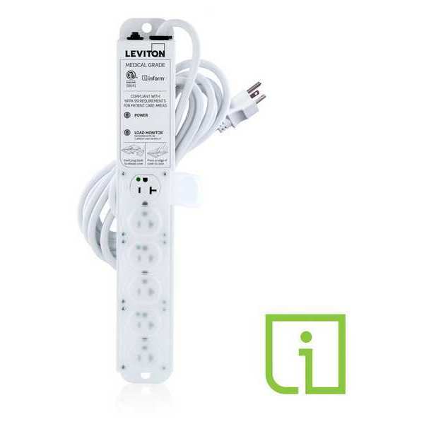 Outlet Strip, 20 A, 15 ft Cord L, 6 Outlets