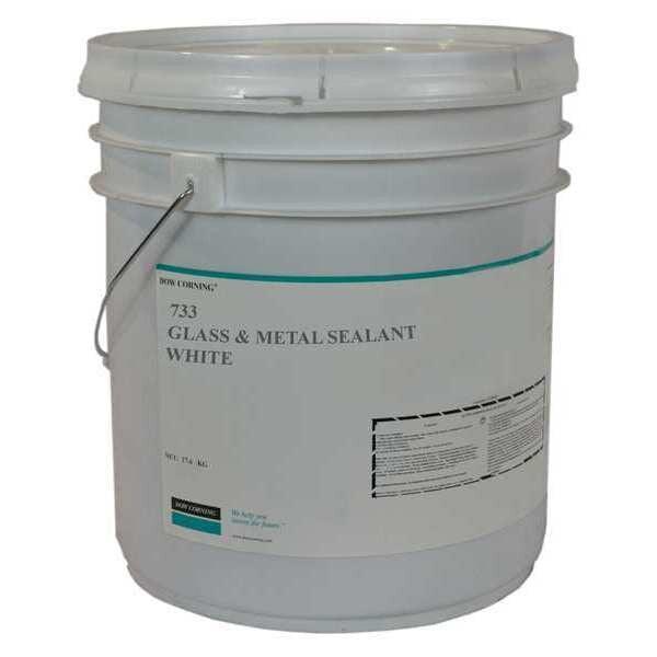 Glass & Metal Sealant, 624.3 oz, Pail, White, Silicone Elastomer Base