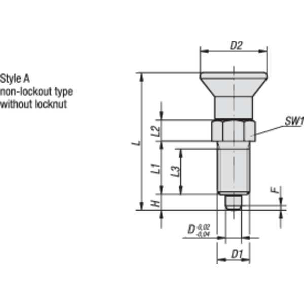 Indexing Plunger D1= M12X1, 5, D=6, Style A, Non-Lockout wo Locknut, Stainless Steel Hardened