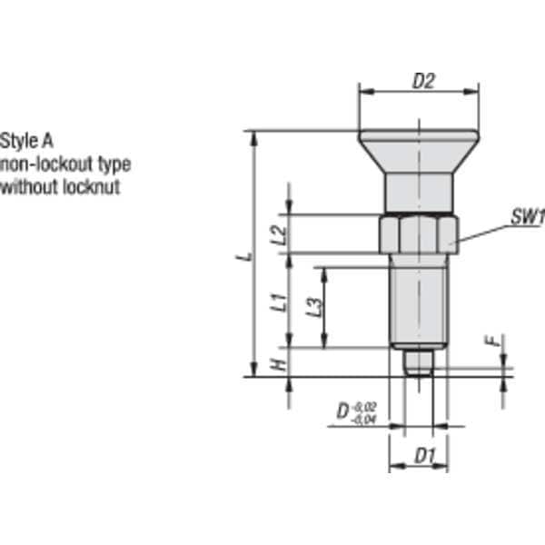 Indexing Plunger D1= M10X1, D=5, Style A, Non-Lockout wo Locknut, Stainless Steel Hardened