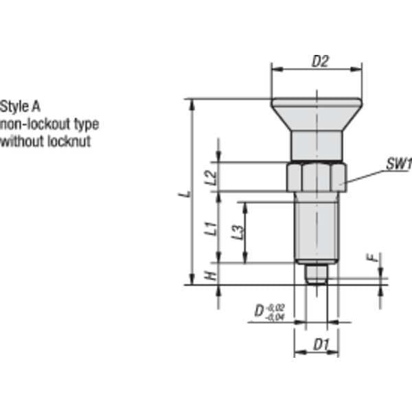 Indexing Plunger D1= 1-8, D=16, Style A, Non-Lockout wo Locknut, Steel Hardened, Knob Plastic