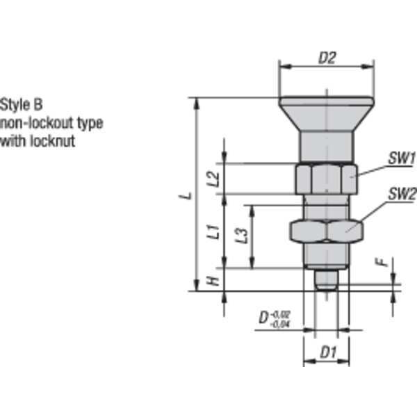 Indexing Plunger D1= M20X1, 5, D=10, Style B, Non-Lockout w Locknut, Steel Hardened, Knob Plastic
