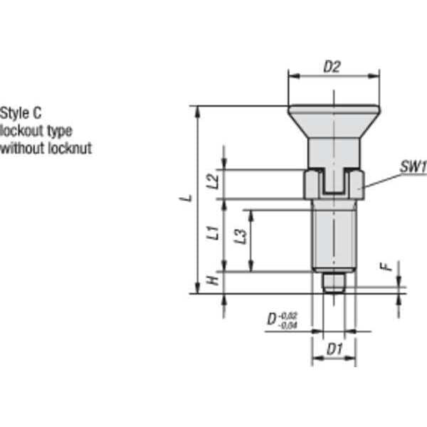 Indexing Plunger D1= M20X1, 5, D=10, Style C, Lockout Type wo Locknut, Stainless Steel Not Hardened