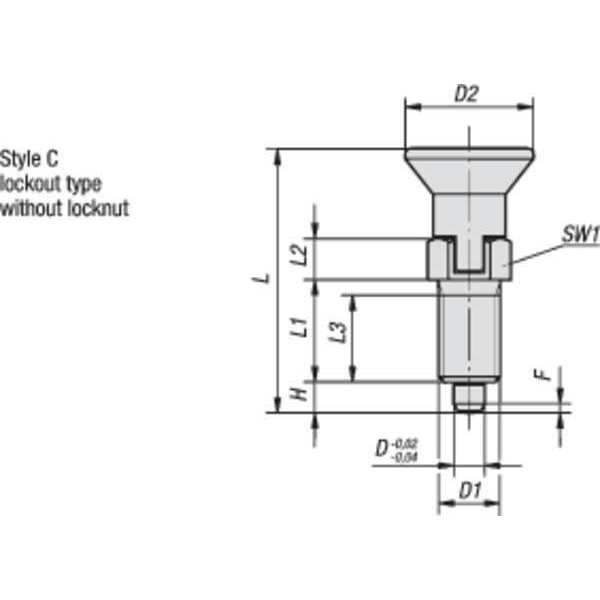 Indexing Plunger D1= M10X1, D=5, Style C, Lockout Type wo Locknut, Steel Hardened
