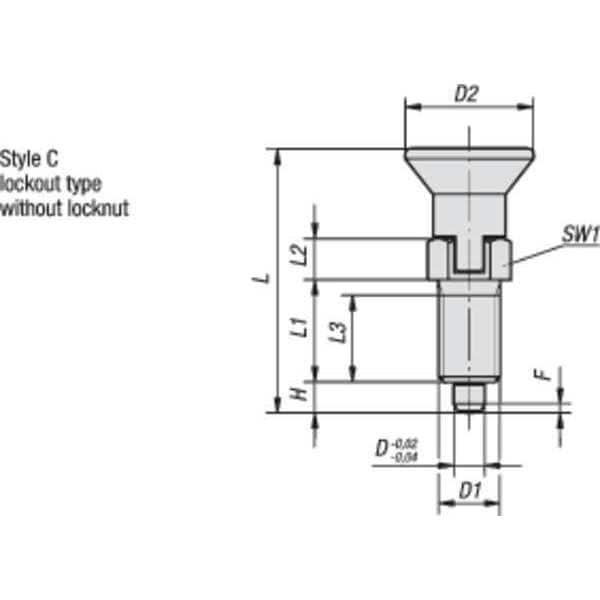 Indexing Plunger D1= 5/8-11, D=8, Style C, Lockout Type wo Locknut, Stainless Steel Hardened