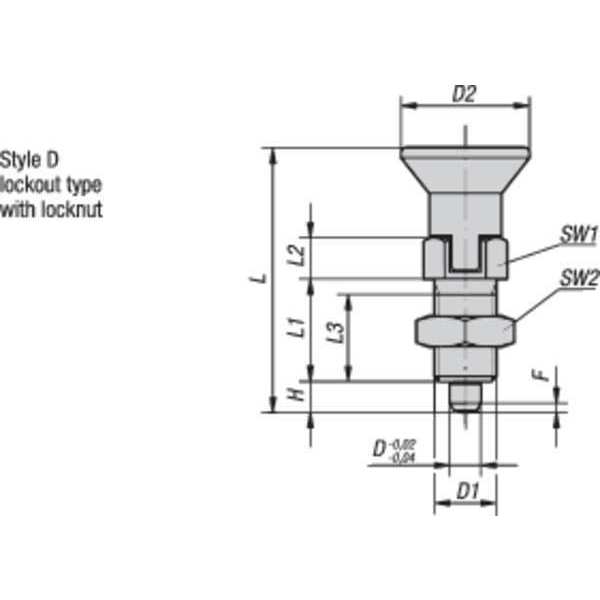 Indexing Plunger D1= M12X1, 5, D=6, Style D, Lockout Type w Locknut, Steel Hardened