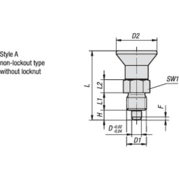 Indexing Plunger, Short, Size: 1, D1= 3/8-24, D=5, Style A, Non-Lockout WO Locknut, SS Pin Not Hard