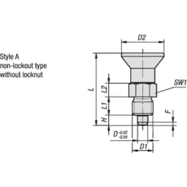 Indexing Plunger, Short, Size: 4, D1= 3/4-10, D=10, Style A, Non-Lockout WO Locknut, SS