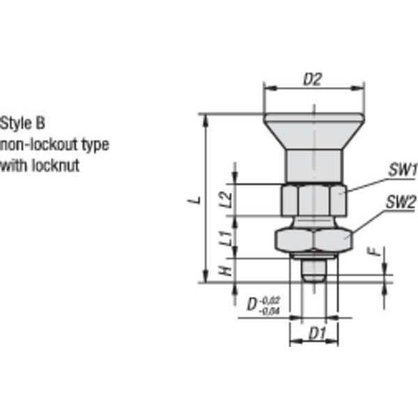 Indexing Plunger, Short, Size: 0, D1= 5/16-24, D=4, Style B, Non-Lockout W. Locknut, SS Pin Not Hard