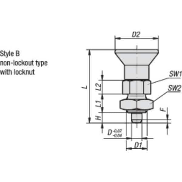 Indexing Plunger, Short, Size: 4, D1= M20X1.5, D=10, Style B, Non-Lockout W. Locknut, Pin Hardened