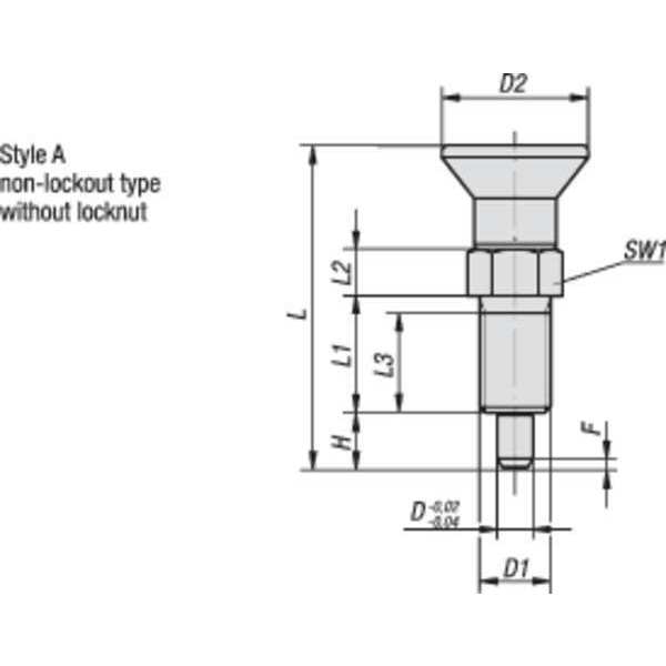 Indexing Plunger, Size: 4, D1= 3/4-16, D=12, Style A, Non-Lockout WO Locknut, SS, Pin Hardened