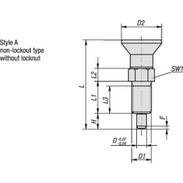 Indexing Plunger, Size: 5, D1= M24X2, D=16, Style A, Non-Lockout WO Locknut, Pin Hardened