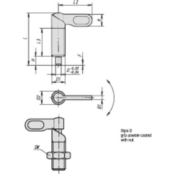 Indexing Plunger, Cam-Action, D=6, D1= M16X1.5, Steel, Style D, With Locknut, Grip Powder Coated