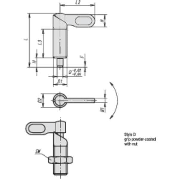 Indexing Plunger, Cam-Action, D=8, D1= 5/8-18, Steel, Style D, With Locknut, Grip Powder Coated