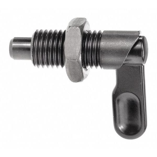 Indexing Plunger, Cam-Action, D=6, D1= 3/8-16, Steel, Style D, With Locknut, Grip Powder Coated