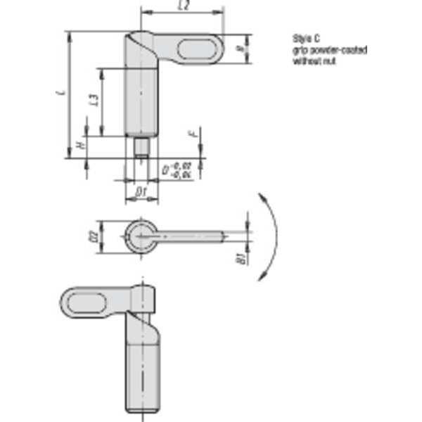 Indexing Plunger, Cam-Action, D=10, D1= M16, Steel, Style C, Without Locknut, Grip Powder Coated