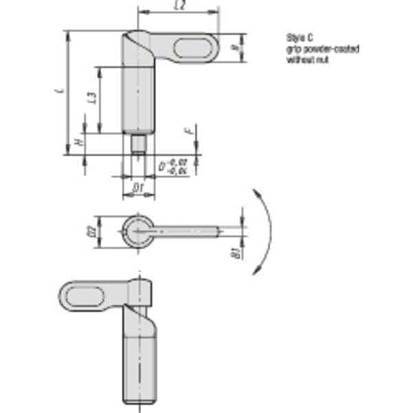 Indexing Plunger, Cam-Action, D=10, D1= M20X1.5, Steel, Style C, Without Locknut, Grip Powder Coated