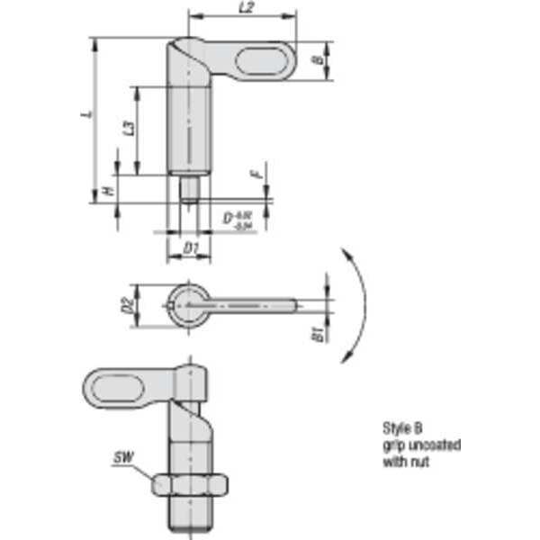 Cam-Action Indexing Plunger, Stainless Steel, D=8, D1= M12X1.5, Form: B, With Locknut