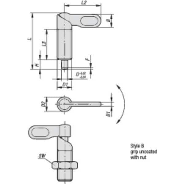 Cam-Action Indexing Plunger, Stainless Steel, D=10, D1= M16X1.5, Form: B, With Locknut