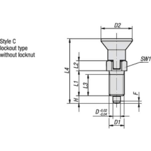 Indexing Plunger, All SS, Size: 5 D1= M24X2, D=16, Style C Lockout Type WO Locknut, Pin Not Hard
