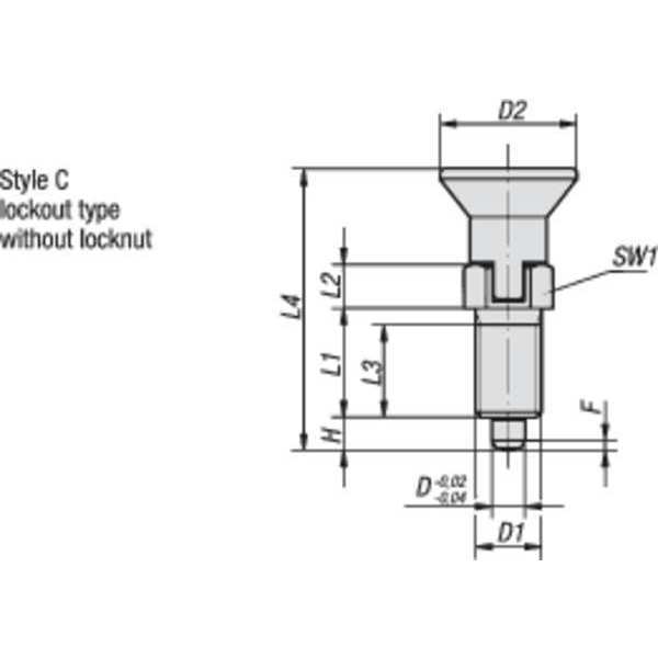 Indexing Plunger, All SS, Size: 3 D1= 5/8-11, D=8, Style C Lockout Type WO Locknut, Pin Hard