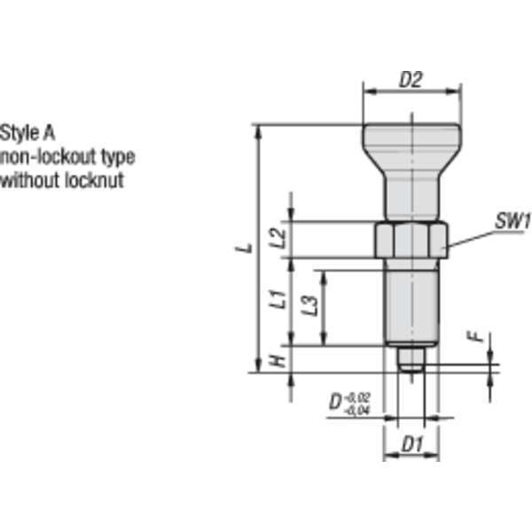 Indexing Plunger, All SS, Size: 0 D1= M08X1, D=4, Style A Non-Lockout WO Locknut, Pin Not Hard