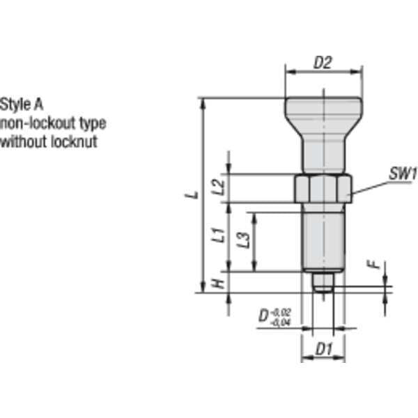 Indexing Plunger, All SS, Size: 5 D1= M24X2, D=16, Style A Non-Lockout WO Locknut, Pin Not Hard