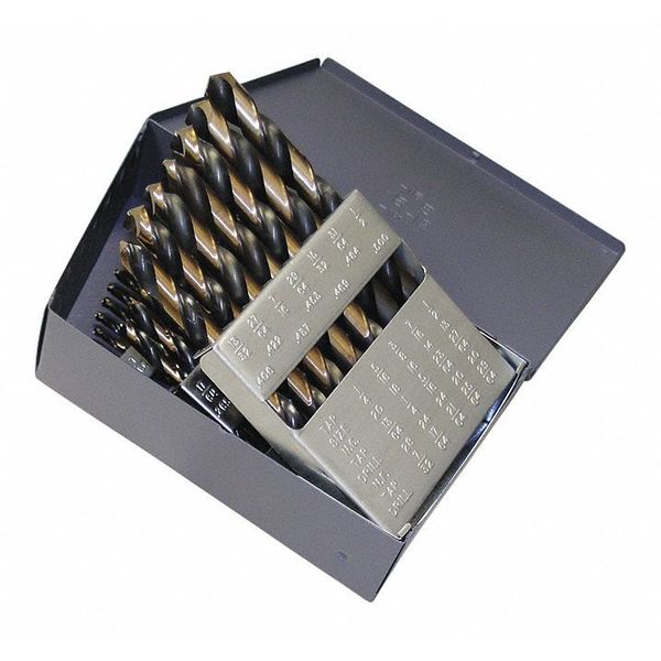 29PC 135Â° Heavy-Duty Jobber Length Drill Set Cle-Line 1879 Black & Gold HSS 1/16-1/2x1/64