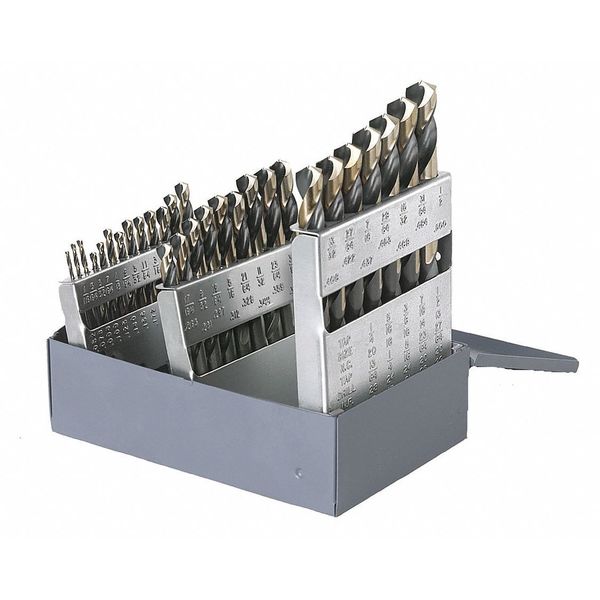 29PC 135Â° Heavy-Duty Jobber Length Drill Set Cle-Line 1878 Black & Gold HSS 1/16-1/2x1/64