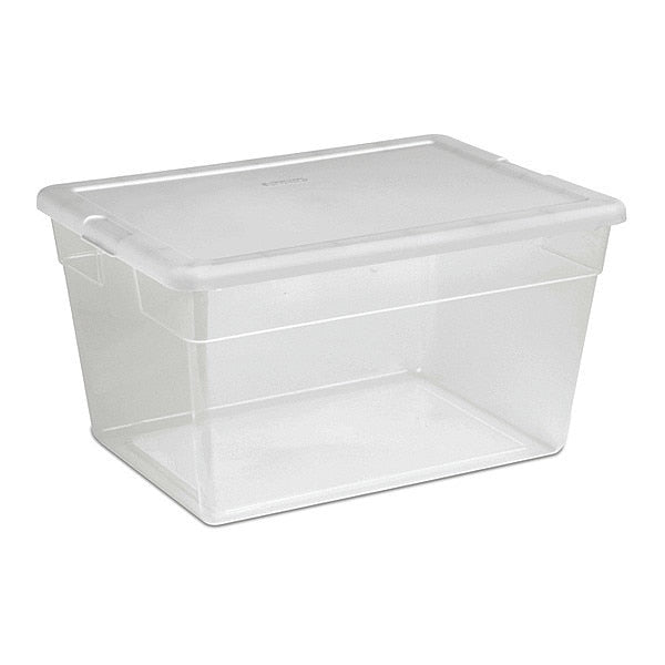 Storage Tote, Clear/White, Plastic, 23 in L, 16 1/4 in W, 12 3/8 in H, 14.0 gal Volume Capacity
