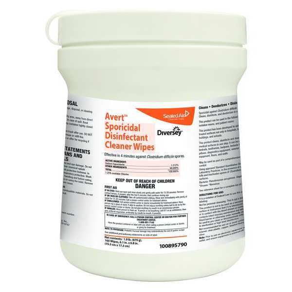 Disinfecting Wipes, White, Canister, Hard, Non Porous Surfaces, 160 Wipes, 6 in x 7 in, Chlorine