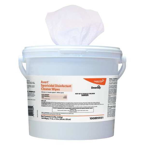 Disinfecting Wipes, White, Canister, Hard, Non Porous Surfaces, 160 Wipes, 11 in x 12 in, Chlorine