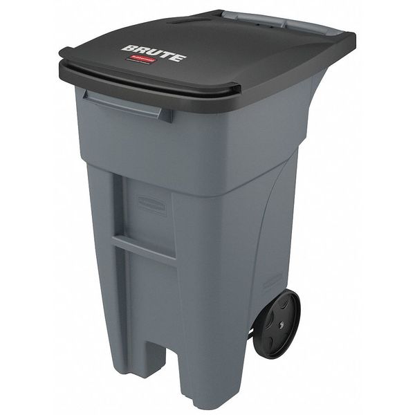 32 gal Rectangular Trash Can, Gray, 20 1/2 in Dia, Lift Up, HDPE