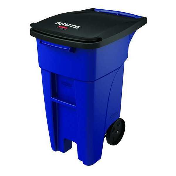 32 gal Rectangular Trash Can, Blue, 20 1/2 in Dia, Lift Up, HDPE