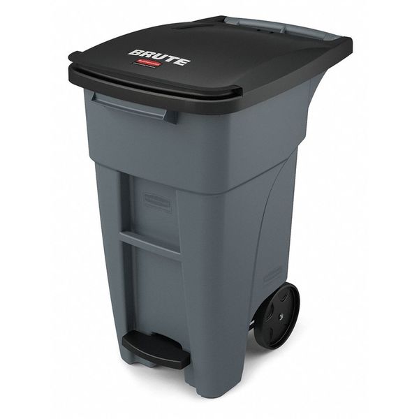 32 gal Rectangular Trash Can, Gray, 20 1/2 in Dia, Step-On, HDPE
