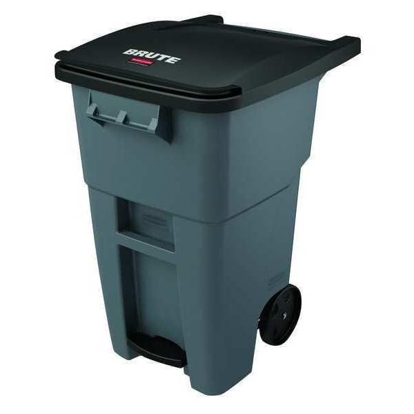 50 gal Rectangular Trash Can, Gray, 24 in Dia, Step-On, HDPE