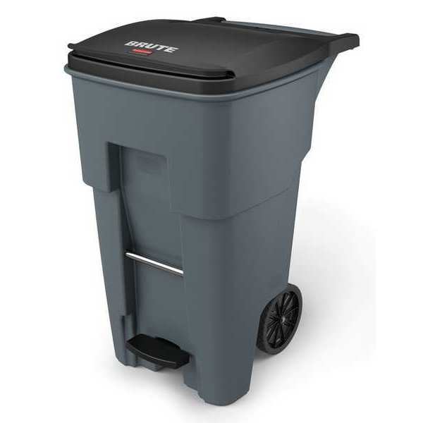 65 gal Rectangular Trash Can, Gray, 25 1/4 in Dia, Step-On, HDPE/MDPE