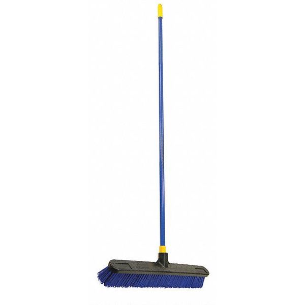 24 in Sweep Face Push Broom, Stiff, Synthetic, Blue, 60 in L Handle