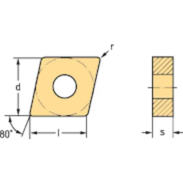 Diamond Turning Insert, Diamond, 1/2 in, CNMG, 80  Degrees, 1/64 in, Carbide