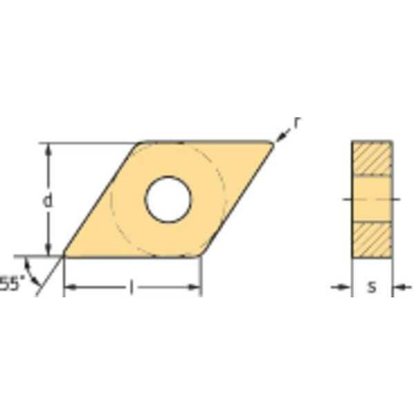 Diamond Turning Insert, Diamond, 1/2 in, DNMG, 55  Degrees, 1/64 in, Carbide