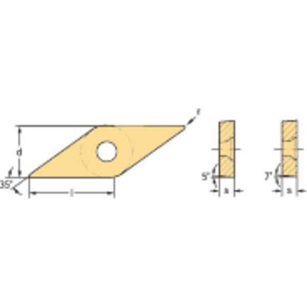Diamond Turning Insert, Diamond, 3/8 in, VCMW, 35  Degrees, 1/32 in, Carbide